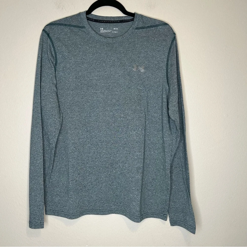 Under Armour Men's Gray and Green Long Sleeve Shirt loose‎ fit size M